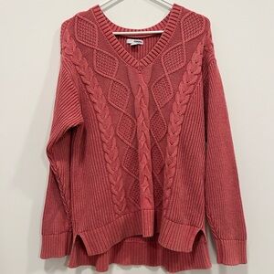 Sonoma V-Neck Cable Knit Sweater - Dusty Rose